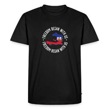 La liberté a commencé avec nous Mois du patrimoine haïtien - T-shirt Premium bio Homme - noir - Devant - Nico (187cm)