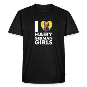 Drôle de berger allemand maman papa j’aime l’allemand poilu - T-shirt Premium bio Homme - noir - Devant - Nico (187cm)