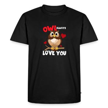 Hibou Toujours t’aimer Tourtereaux Ornithologue Oiseau L - T-shirt Premium bio Homme - noir - Devant - Nico (187cm)