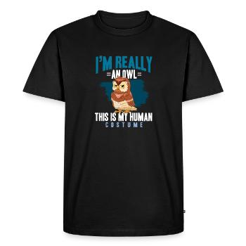 Ceci est mon costume humain Owl Lover nocturne - T-shirt Premium bio Homme - noir - Devant - Nico (187cm)