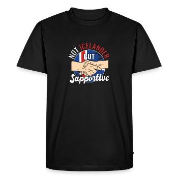 Pas islandais mais voyageur de campagne solidaire - T-shirt Premium bio Homme - noir - Devant - Nico (187cm)