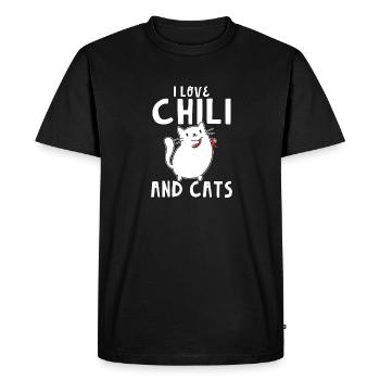Mignon J’aime le Chili et les chats Amateur de nourriture épicée Poivre - T-shirt Premium bio Homme - noir - Devant - Nico (187cm)