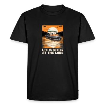 Life Is Better At The Lake Motorboat Owner - Men's Premium Organic T-Shirt - black - Front - Nico (187cm)
