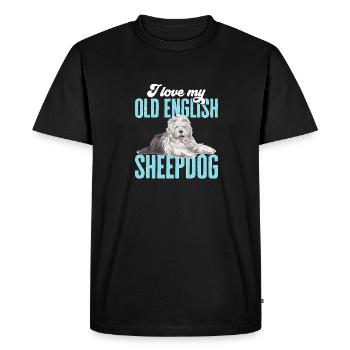 Vieux chien de berger anglais Sheepie Bobtail - T-shirt Premium bio Homme - noir - Devant - Nico (187cm)