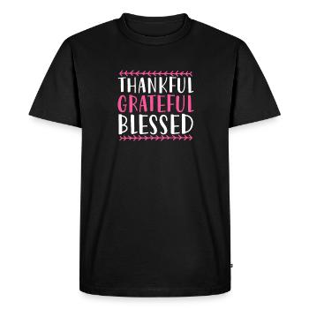 Thankful Grateful - Men's Premium Organic T-Shirt - black - Front - Nico (187cm)