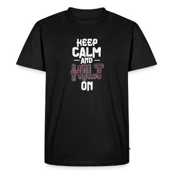 Jupe Tartan Kilt Ecossais - T-shirt Premium bio Homme - noir - Devant - Nico (187cm)