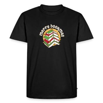 Joyeux Bookmas rat de bibliothèque arbre de Noël amateur de livre - T-shirt Premium bio Homme - noir - Devant - Nico (187cm)