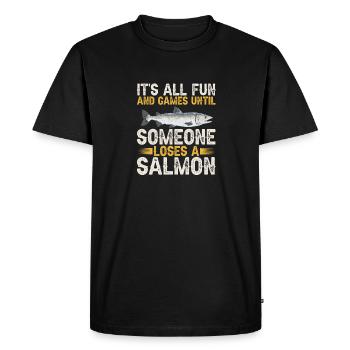 Pêche au saumon Pêcheur de saumon - T-shirt Premium bio Homme - noir - Devant - Nico (187cm)