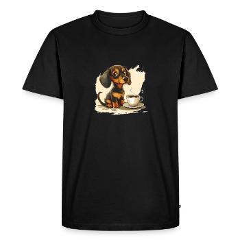 Teckel mignon Doxie avec une tasse de saucisse à café - T-shirt Premium bio Homme - noir - Devant - Nico (187cm)