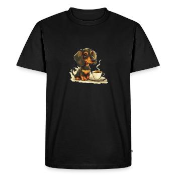 Teckel mignon Doxie avec une tasse de saucisse à café - T-shirt Premium bio Homme - noir - Devant - Nico (187cm)