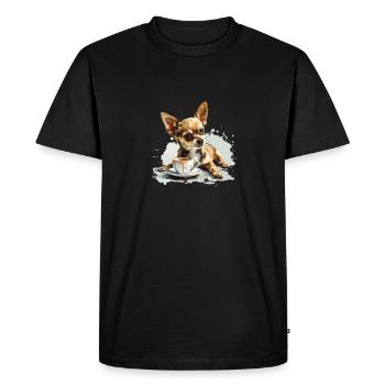 Chihuahua mignon avec une tasse de café Chiwawa - T-shirt Premium bio Homme - noir - Devant - Nico (187cm)