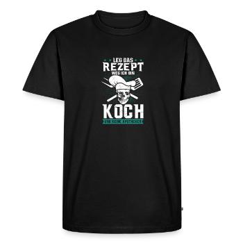 Chef disant mettre la recette à l’écart du cadeau de cuisinier à domicile - T-shirt Premium bio Homme - noir - Devant - Nico (187cm)