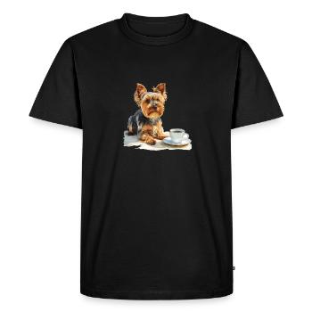 Yorkshire Terrier Yorkie café chien race animal mignon - T-shirt Premium bio Homme - noir - Devant - Nico (187cm)