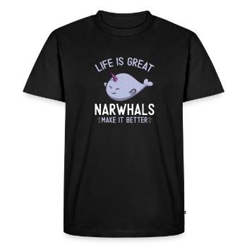 Narwhal Unicorn Whale - Men's Premium Organic T-Shirt - black - Front - Nico (187cm)