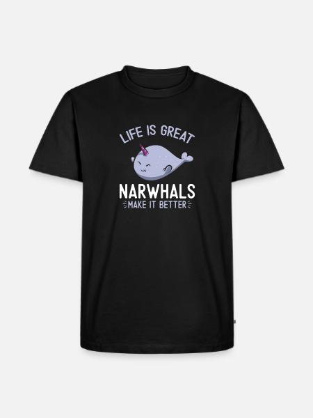 Narwal Einhornwal - Männer Premium Bio T-Shirt - Schwarz