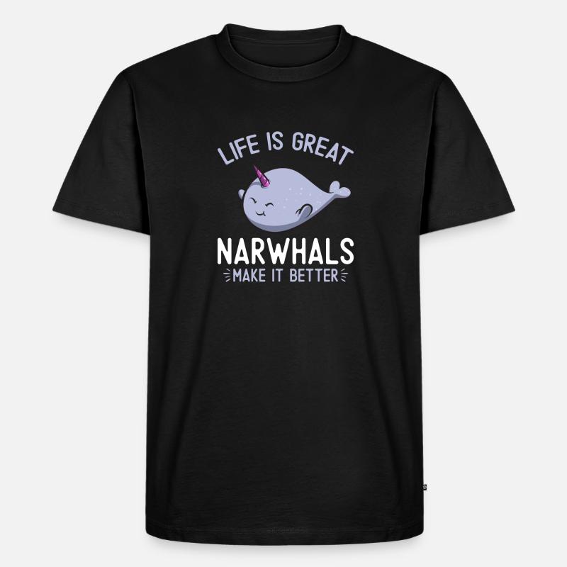 Narwal Einhornwal - Männer Premium Bio T-Shirt - Schwarz