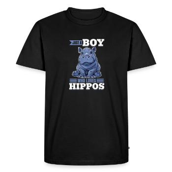 Funny Hippo Hippopotamus Animal Just A Boy Who - Men's Premium Organic T-Shirt - black - Front - Nico (187cm)