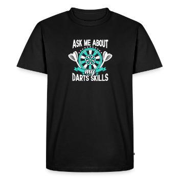 Posez-moi des questions sur les compétences en matière de fléchettes Lancer de fléchettes amusant - T-shirt Premium bio Homme - noir - Devant - Nico (187cm)