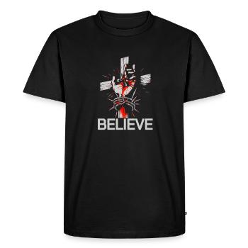 Jésus - Croire : une conception de foi forte - T-shirt Premium bio Homme - noir - Devant - Nico (187cm)