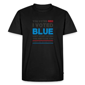 Vous avez voté rouge, j’ai voté bleu - Satire politique - T-shirt Premium bio Homme - noir - Devant - Nico (187cm)