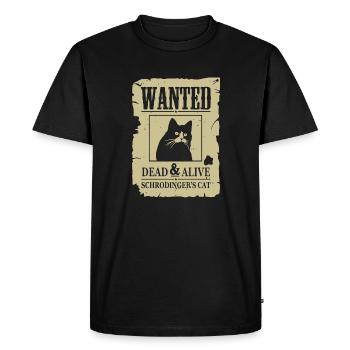 Funny Cat, Wanted Dead And Alive Schrodinger Cat - Men's Premium Organic T-Shirt - black - Front - Nico (187cm)