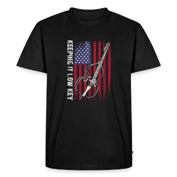 Plus de basses - pas d’aigus - contrebasse - T-shirt Premium bio Homme - noir - Devant - Nico (187cm)