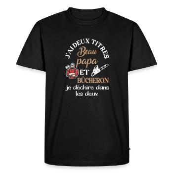 J'ai deux titres beau papa bûcheron amateur debois - T-shirt Premium bio Homme - noir - Devant - Nico (187cm)