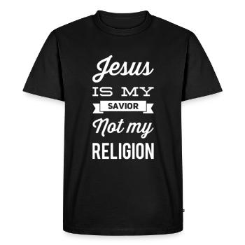 Jésus est mon Sauveur et non ma religion - T-shirt Premium bio Homme - noir - Devant - Nico (187cm)