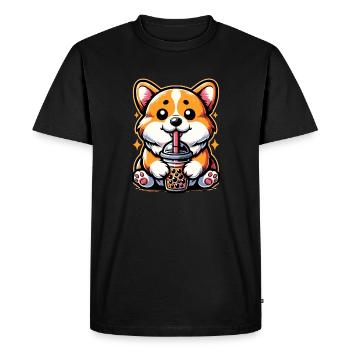 Bubble Tea Corgi Boba Tea Kawaii Gift - Men's Premium Organic T-Shirt - black - Front - Nico (187cm)
