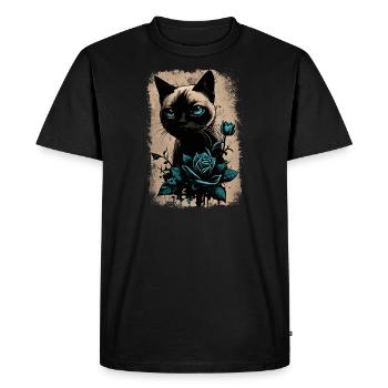 Chat siamois avec fleur - T-shirt Premium bio Homme - noir - Devant - Nico (187cm)
