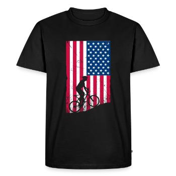 USA mountain biking on distressed USA flag - Men's Premium Organic T-Shirt - black - Front - Nico (187cm)