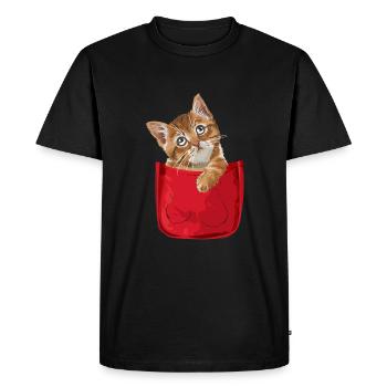 Chat dans la poche de poitrine Drôle de chat - T-shirt Premium bio Homme - noir - Devant - Nico (187cm)