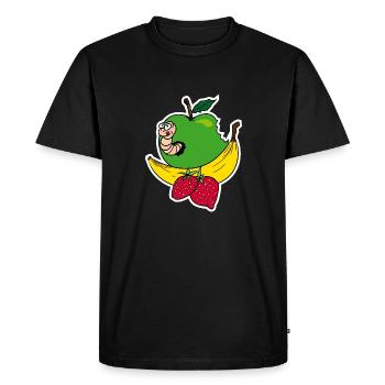 Happy Worm - aimer les fruits - T-shirt Premium bio Homme - noir - Devant - Nico (187cm)