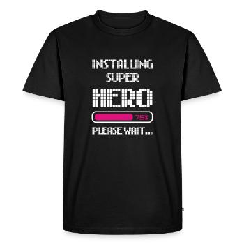 INSTALLS SUPER HERO - Men's Premium Organic T-Shirt - black - Front - Nico (187cm)
