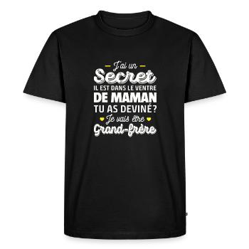 j ai un secret / je vais être grand-frère - T-shirt Premium bio Homme - noir - Devant - Nico (187cm)