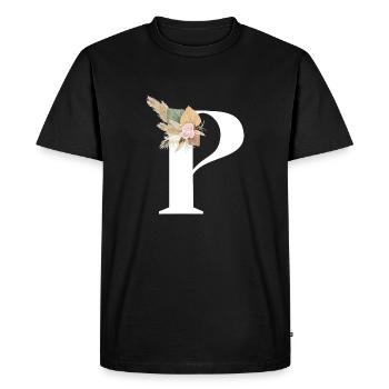 lettre P fleuris - T-shirt Premium bio Homme - noir - Devant - Nico (187cm)