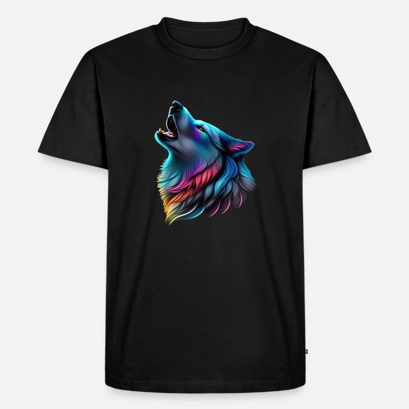Bunter Wolf - Männer Premium Bio T-Shirt - Schwarz