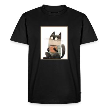 Chat avec tasse à café - T-shirt Premium bio Homme - noir - Devant - Nico (187cm)