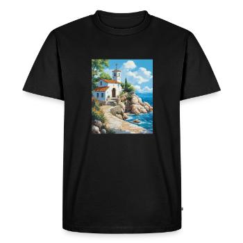 Christian Church by the Sea in Greece - Men's Premium Organic T-Shirt - black - Front - Nico (187cm)