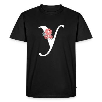 Lettre y fleurs minimalistes - T-shirt Premium bio Homme - noir - Devant - Nico (187cm)
