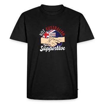 Pas australien mais voyageur solidaire Touriste - T-shirt Premium bio Homme - noir - Devant - Nico (187cm)