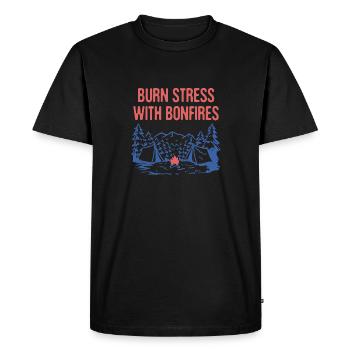 Burn Stress with Bonfires Camping Funny Camper - Men's Premium Organic T-Shirt - black - Front - Nico (187cm)