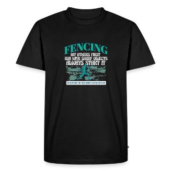 Funny Fencing Athlete Coach Combat Sports Sword - Men's Premium Organic T-Shirt - black - Front - Nico (187cm)