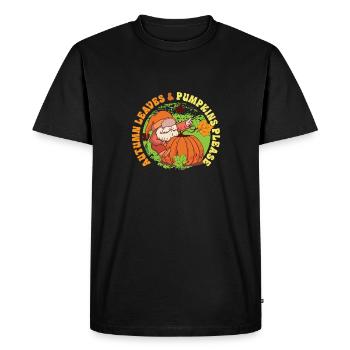 Hello Autumn Leaves and Pumpkins Please Happy - Men's Premium Organic T-Shirt - black - Front - Nico (187cm)