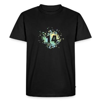 Number 14th Color Splash - Men's Premium Organic T-Shirt - black - Front - Nico (187cm)