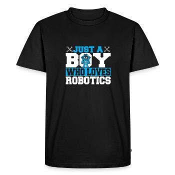 Just A Boy Who Loves Robotics Men Build Robot Droi - Men's Premium Organic T-Shirt - black - Front - Nico (187cm)
