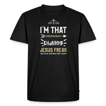 I'm That Motorcycle Riding Jesus... - Men's Premium Organic T-Shirt - black - Front - Nico (187cm)