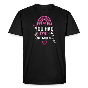 Tu m’as eu au bonjour - T-shirt Premium bio Homme - noir - Devant - Nico (187cm)