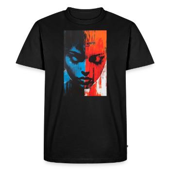 Abstract Woman Face in 2 Halves - Red Blue - Men's Premium Organic T-Shirt - black - Front - Nico (187cm)