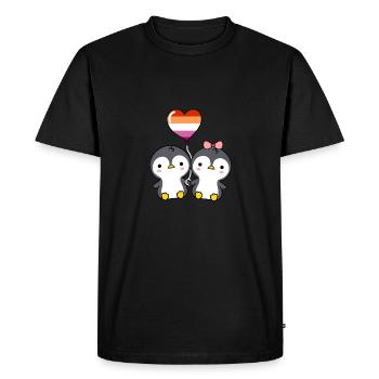 Penguin Couple Orange Pink Lesbian Pride - Men's Premium Organic T-Shirt - black - Front - Nico (187cm)